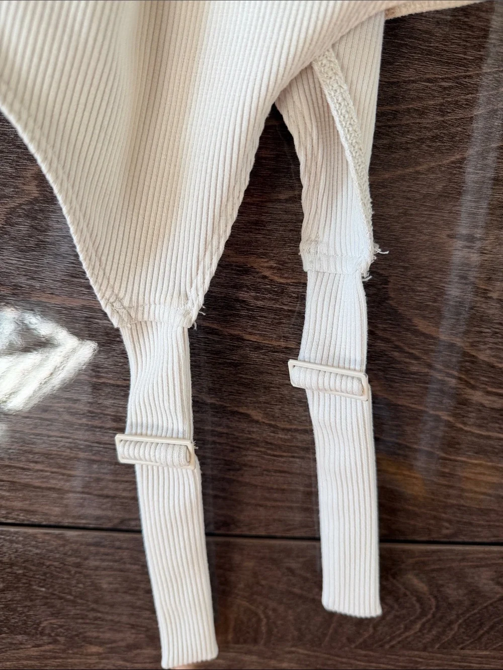 ALO Yoga Cream Ribbed High-Neck Racerback Bodysuit